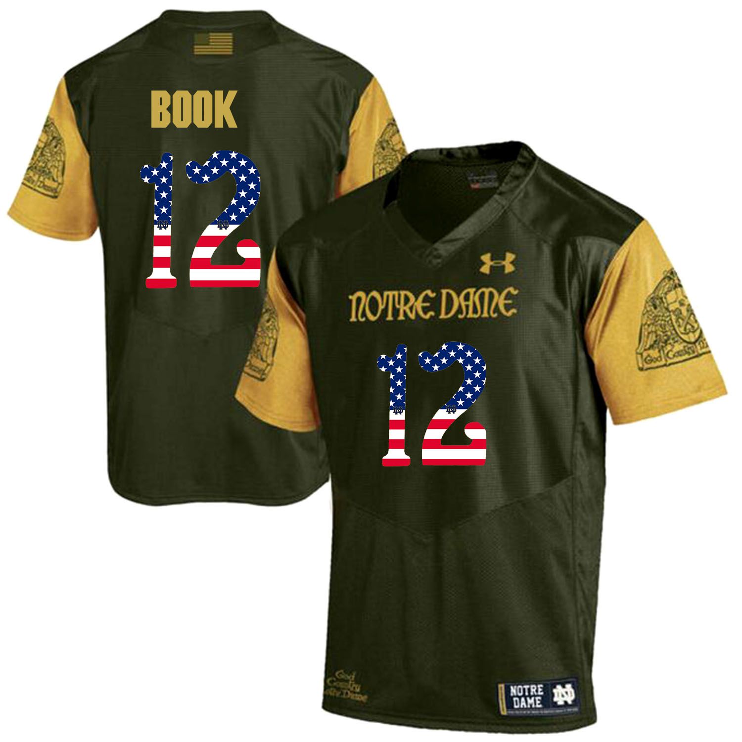 Men Norte Dame Fighting Irish #12 Book Green Flag Customized NCAA Jerseys